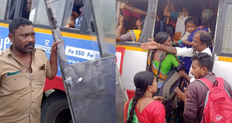 national/fee-travel-effect-in-rtc-buses-women-who-broke-the-door-and-put-it-in-the-hands-of-the-conductor
