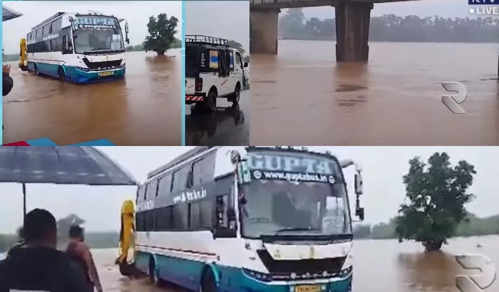 Private bus rescued from flood waters in Alluri district