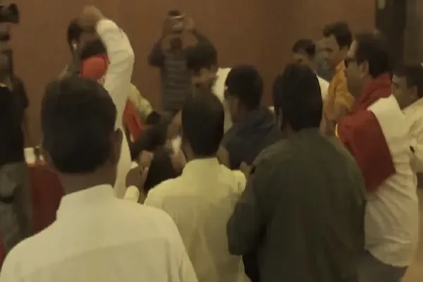 Shoe Thrown At SP Leader Swami Prasad Maurya In UP